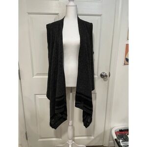 Banana Republic Cardigan Flowy Open Front Striped Sleeveless‎ Gray Wool Ruana S